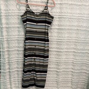 No Boundaries Striped Midi Dress - Black, Gray, Cream